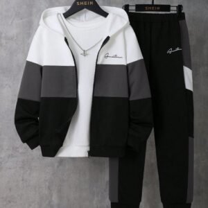 2pcs/Set Tween Boys Contrast Color Casual Loose Hooded Autumn Sweatshirt