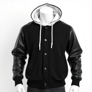 Leather-Sleeve Varsity Hoodie